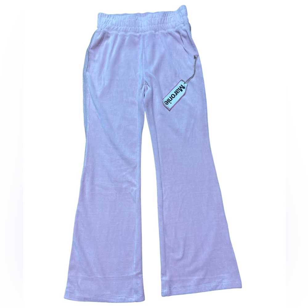 Maronie Women's Light Pink Flared Velour Track Pants Size:Medium NWT